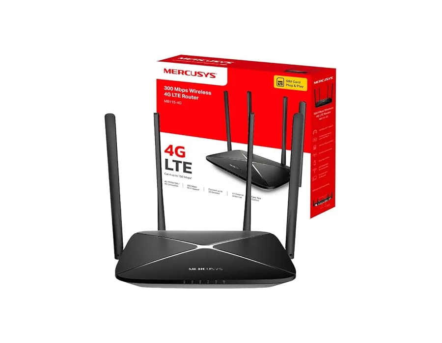 Mercusys MB115-4G - Router 4G LTE SIM, WiFi 300 Mbps, 4 Puertos Ethernet