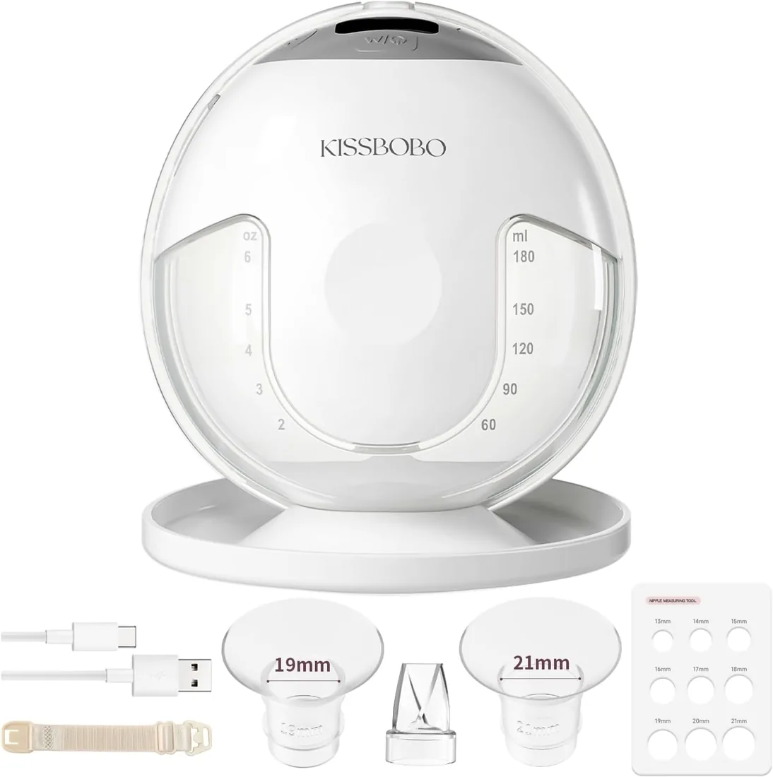KISSBOBO K5 Sacaleches electricos,19 niveles 4 modos, 280mmHg fuerte potencia de succión sacaleches manos libres, indoloro saca leche materna electrico(Blanco 1 Pieza)