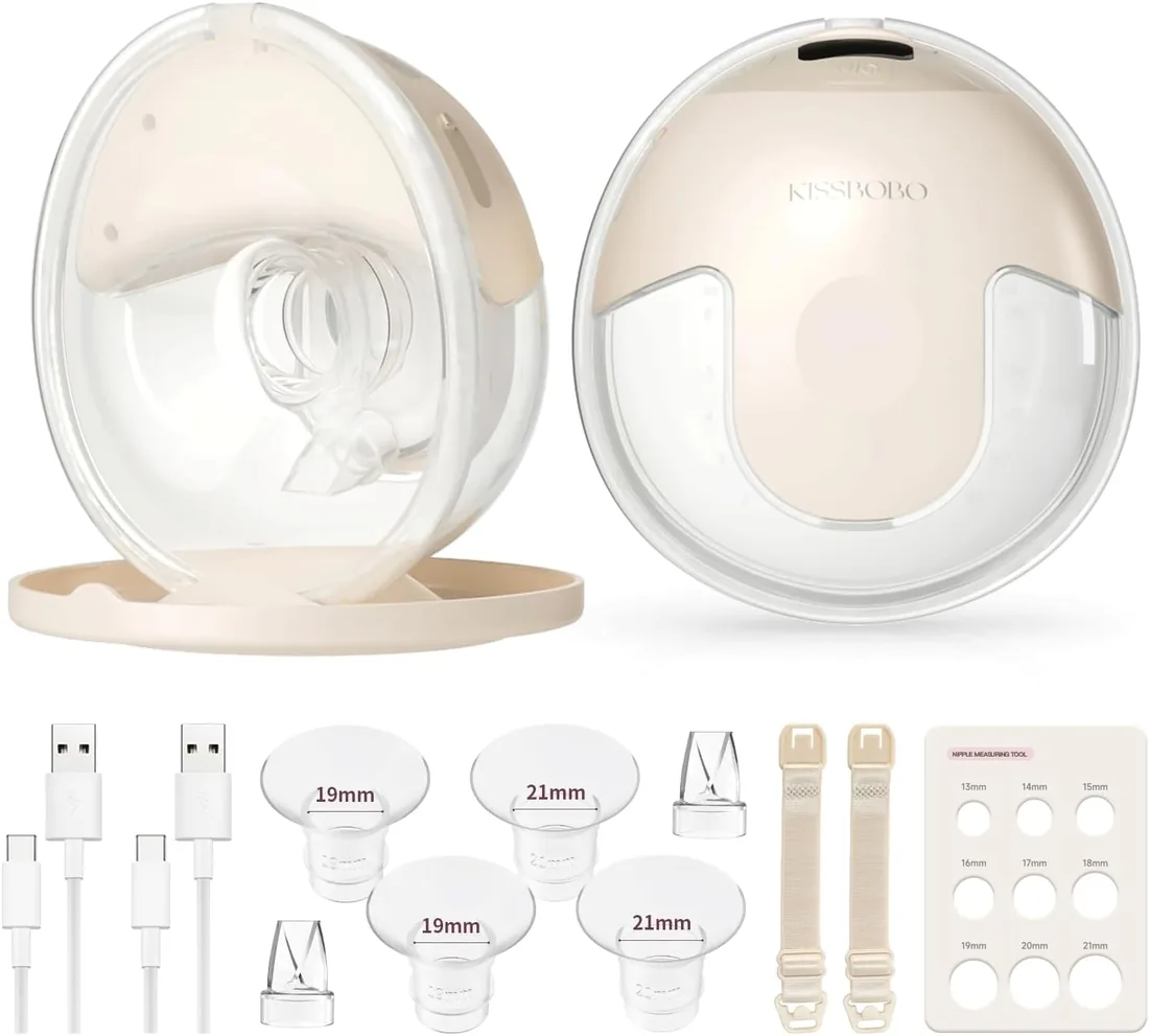 KISSBOBO K5 Sacaleches electricos doble,19 niveles 4 modos, 280mmHg fuerte potencia de succión sacaleches manos libres, indoloro saca leche materna electrico(Beige 2 Piezas)