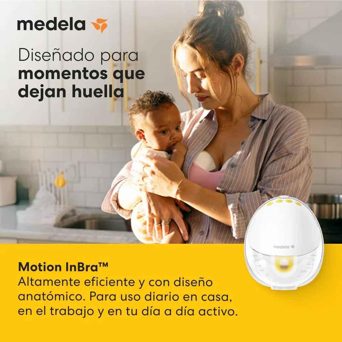 Medela Swing Flex - Sacaleches eléctrico, diseño compacto, con protectores mamarios PersonalFit Flex y tecnología Medela de extracción en 2 fases, Amarillo (101034985) foto 2