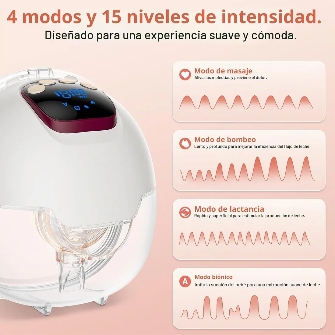 Sacaleches Eléctrico Manos Libres 4 Modos y 15 Niveles Sacaleches Electricos con Pantalla LED 180ml Extractor de Leche Materna con Bridas de 18/20/22/24 mm (2 Piezas) foto 3