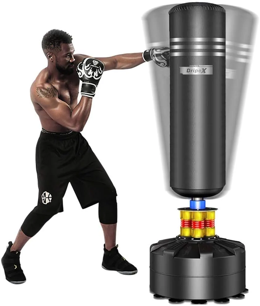 Dripex Saco de Boxeo de Pie para Adultos, Compañero de Boxeo de MMA | Entrenador de Boxeo, con Base de Succión, Rellenable de Arena or Agua