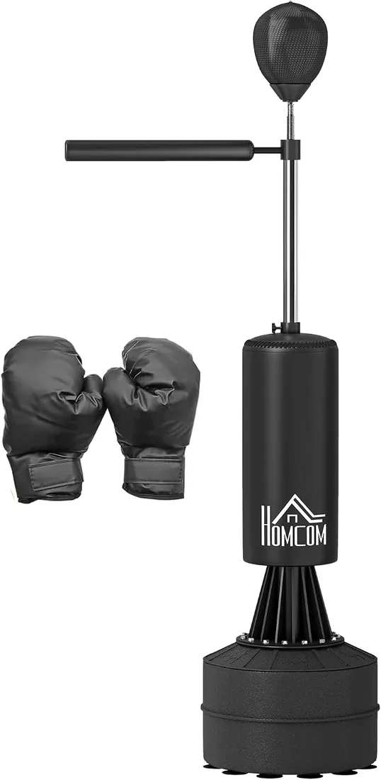 HOMCOM Saco de Boxeo Pie 155-205 cm con Barra Giratoria 360 | Bola de Velocidad, Base Rellenable, Punching Ball para Adultos, Entrenamiento MMA, Muay Thai, Fitness foto 3