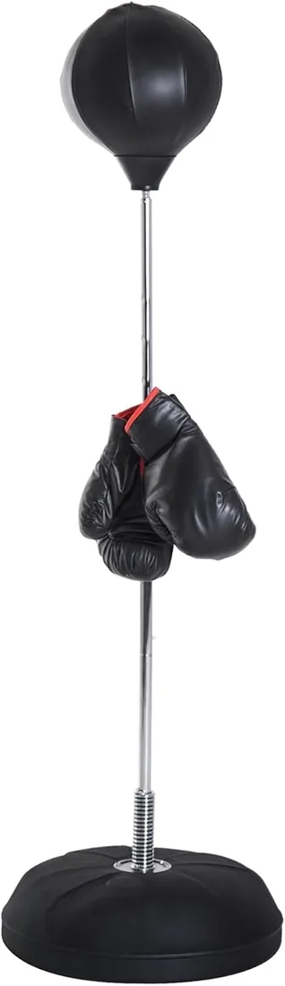 HOMCOM Saco de Boxeo Pie Punching Ball con Guantes 126-144 cm | Altura Ajustable en 4 Niveles, Base Rellenable, para Adultos y Adolescentes foto 3
