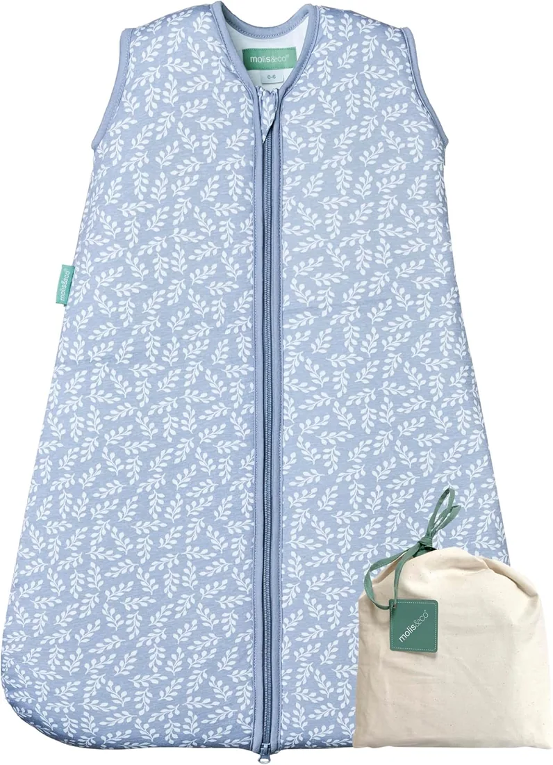 molis&co - Saco de Dormir para bebé 2.5 TOG - 70 cm (0-6 Meses) - Ideal para Invierno - 100% algodón (Oeko-Tex 100) - Acolchado, Suave y Cálido - Blue Garden