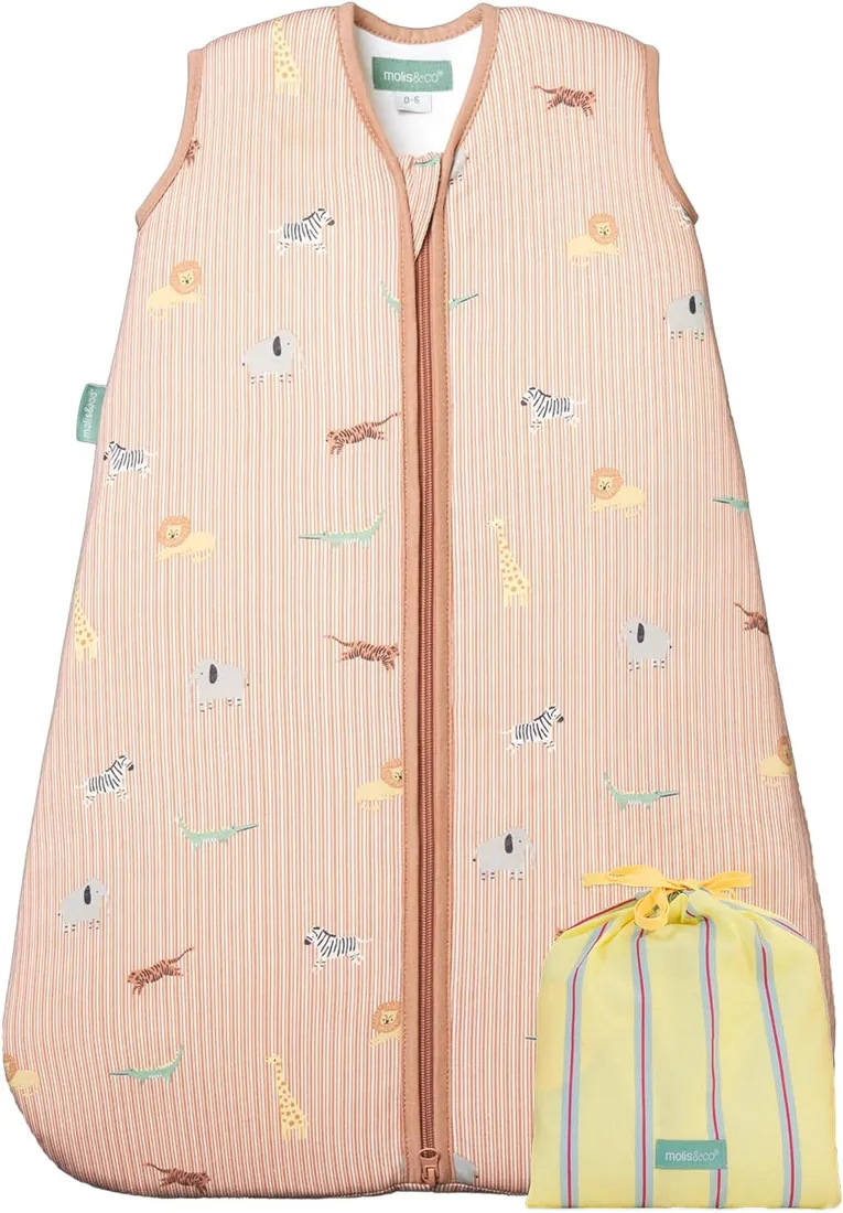molis&co - Saco Dormir Bebé TOG 1-70 cm (0-6 Meses) - Saco Dormir Bebe Primavera y Otoño sin Mangas - Saco de Dormir Bebe para Niños Niñas (Unisex) - 100% Algodón (Certificado Oeko-Tex) - Jungle