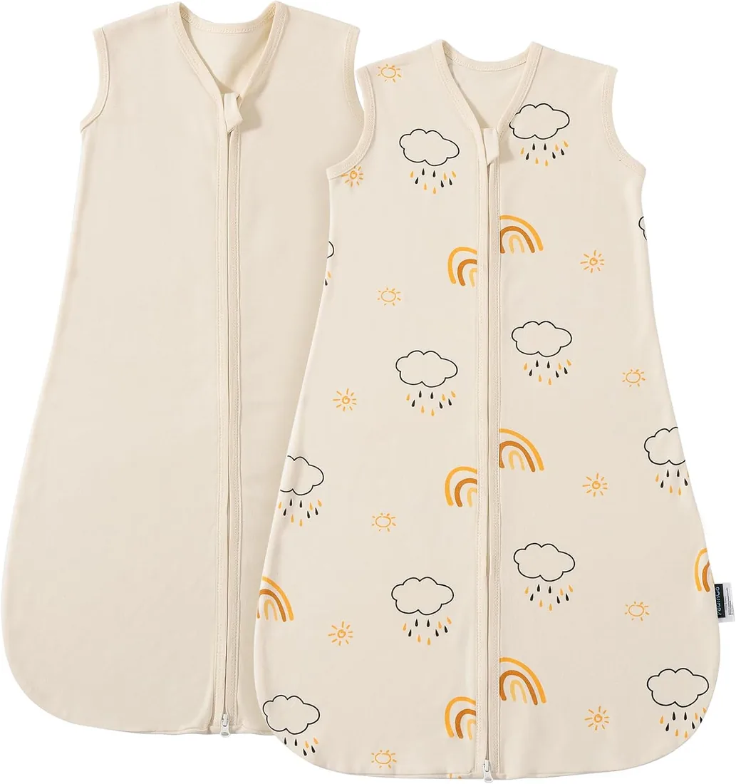 Saco de Dormir para Bebé 0.5 TOG 0-6 Meses Saco de Dormir 2PCS con 100% Algodón | Manta para Recién Nacido con Doble Cremallera |Material Suave Transpirable y Lavable a Máquina