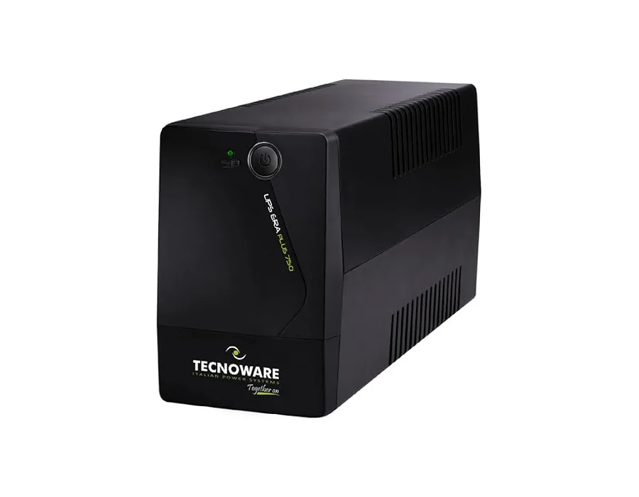 Tecnoware Power Systems - UPS ERA PLUS 750, Protección Apagón y Sobretensiones, AVR Plus, Autonomía 10min PC/40min Módem, 2 Tomas Schuko, Silencioso, Negro, 750VA, PC