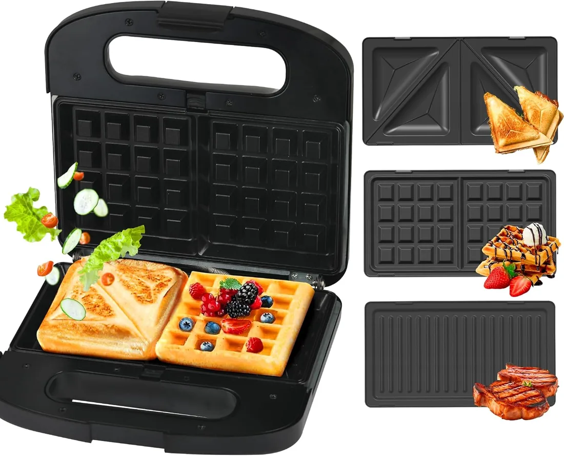 Extralink 3 en 1 Tostadora, Grill y Gofrera con Placas Intercambiables, 1000W, Antiadherente, Fácil Limpieza foto 3