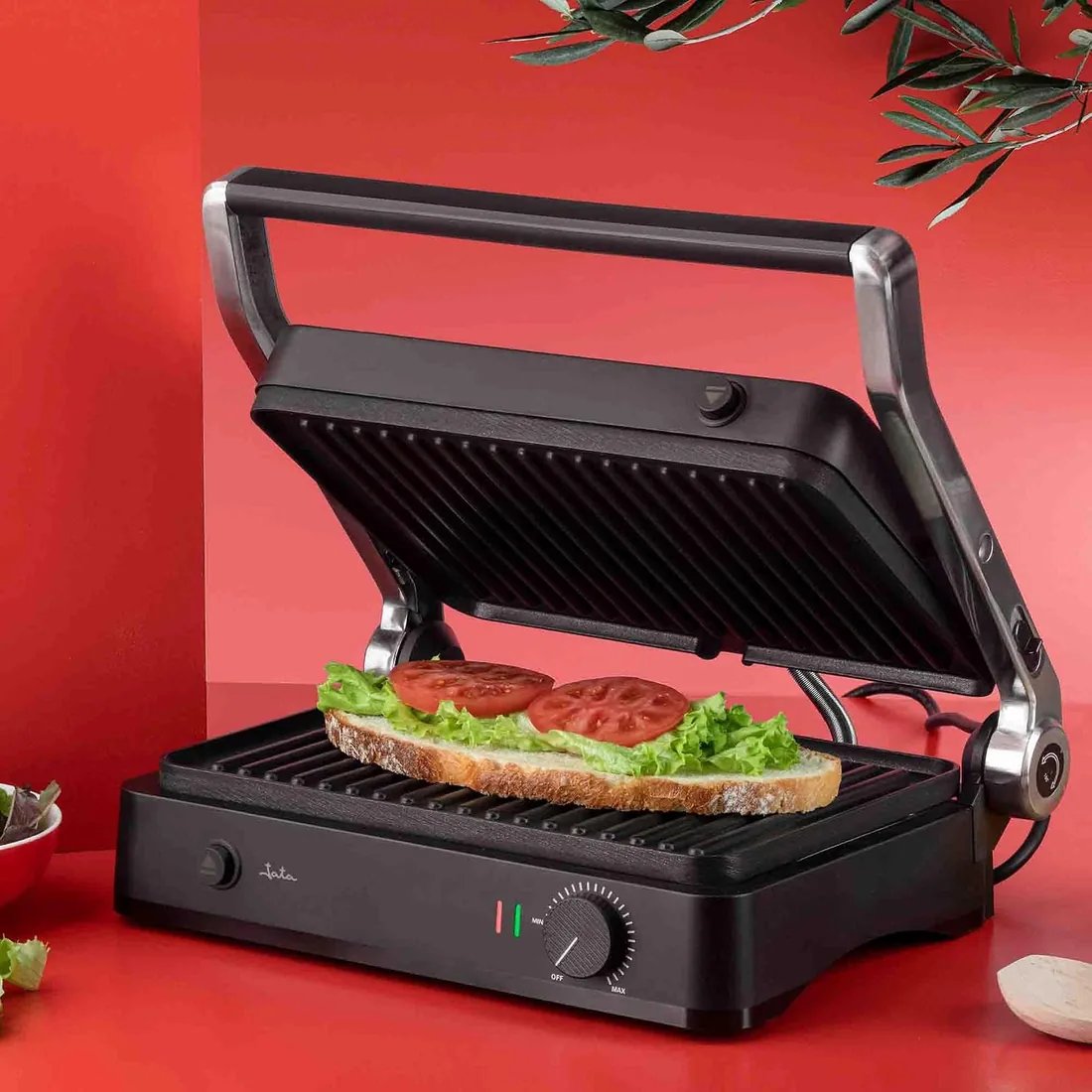 JATA JEGR1450 - Parilla Eléctrica. Grill. Sandwichera. Panini. 2000 W. Apertura 180º. Placas EXTRAÍBLES rayadas antiadherentes: 29,6 x 21,8 cm. Bandeja Recogegrasa. foto 2