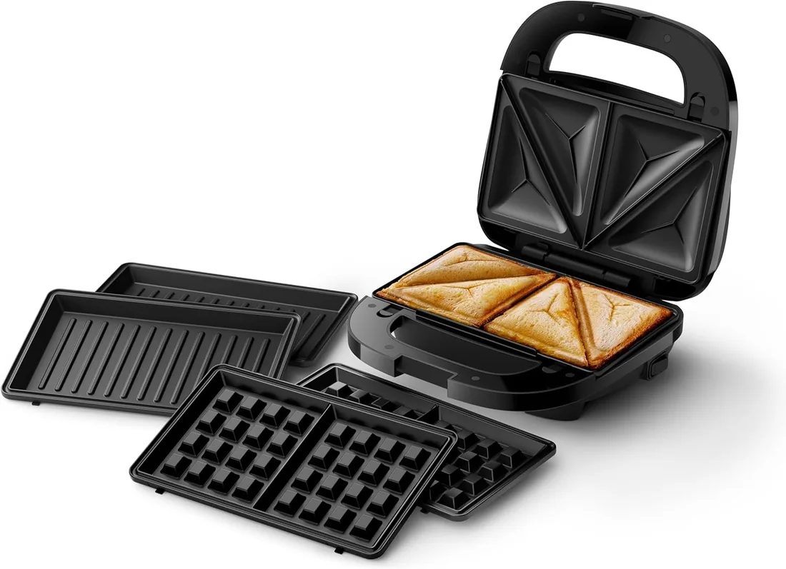 Philips 5000 Sandwichera Grill 3 en 1, 750 W, Placas Antiadherentes | 3 juegos de placas – paninis, sándwiches y gofres, antiadherentes, sistema Easy Lock, fácil de limpiar (HD2350/80) foto 3
