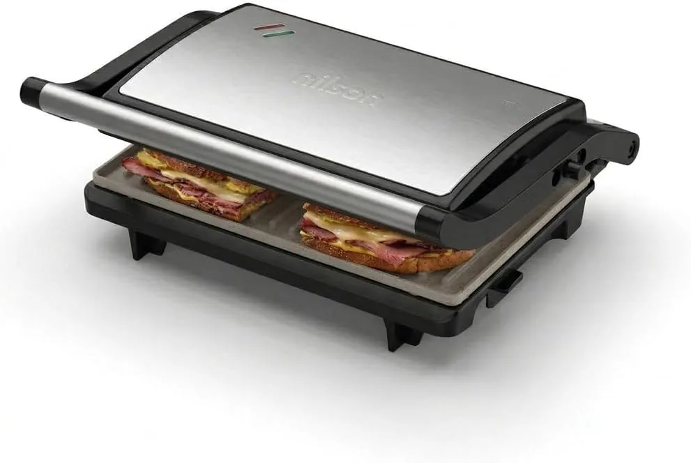 Sandwichera Eléctrica Plancha y Sandwichera Doble, 750 W, Prensa Cocina y Asa, Placas Desmontables, Revestimiento Cerámico, Temperatura Max 190º, NPG7500FX, Inox foto 2