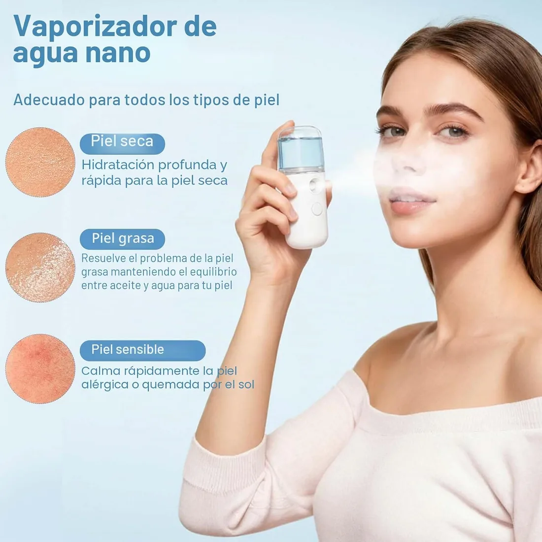 30 Ml Mini Pulverizador Facial, Nano Facial Mist Sprayer, Vaporizador Facial Recargable Usb Mini Face Hidratante Rostro Humidificador Para Belleza, Maquillaje, Hogar Y Viaje,Blanco foto 3