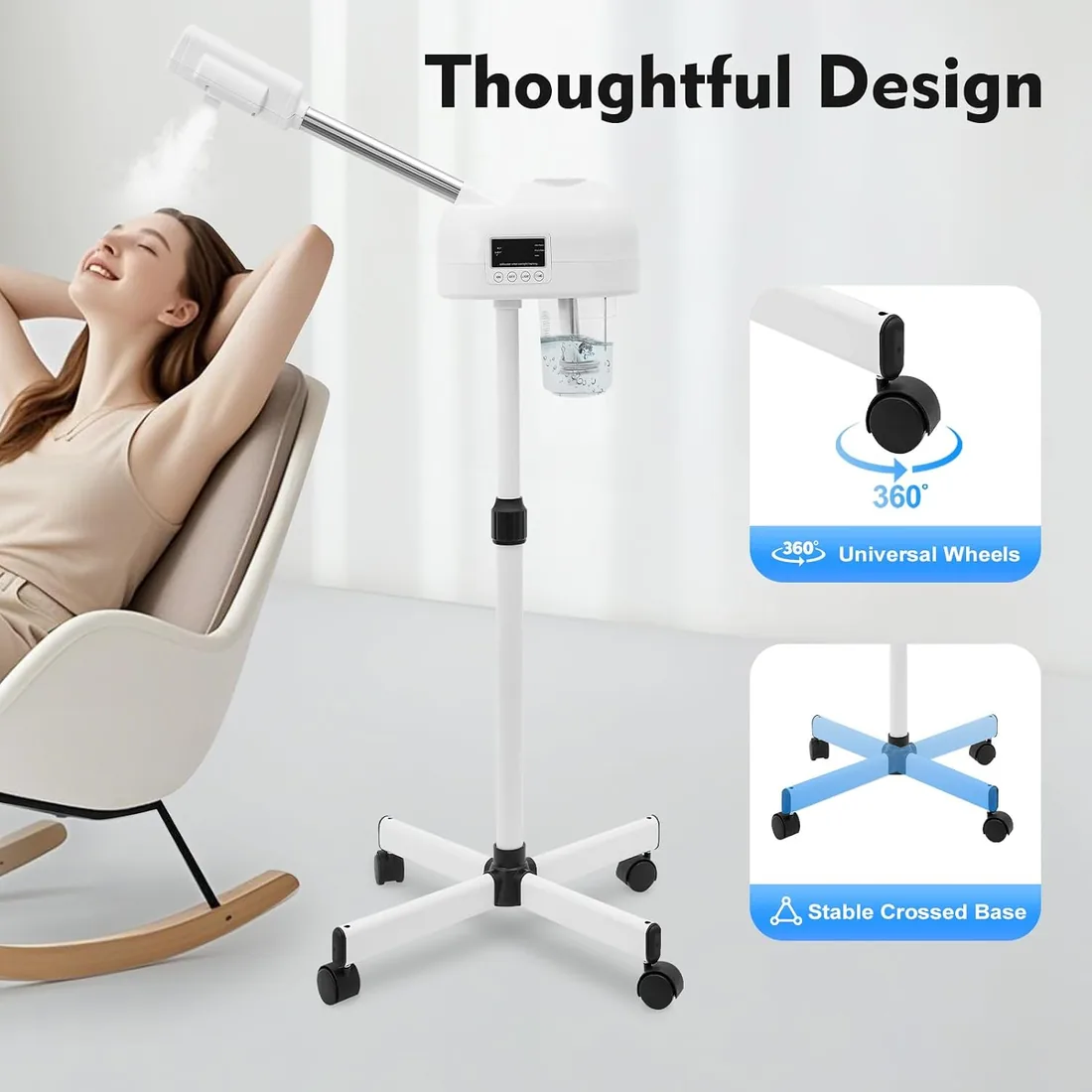 Vaporizador facial 2 en 1, dispositivo de vapor para el rostro humidificador, cuidado de la piel hidratante, boquilla de 360 ° Valla facial adecuada para el cuidado del cuerpo, spas foto 3
