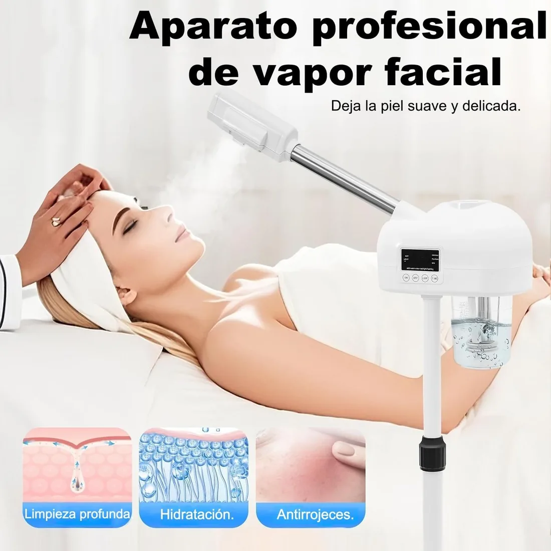 Vaporizador facial a 42 °C, vaporizador multifuncional, con boquilla giratoria de 360 grados y panel de control LCD, profesional para salón y hogar foto 3