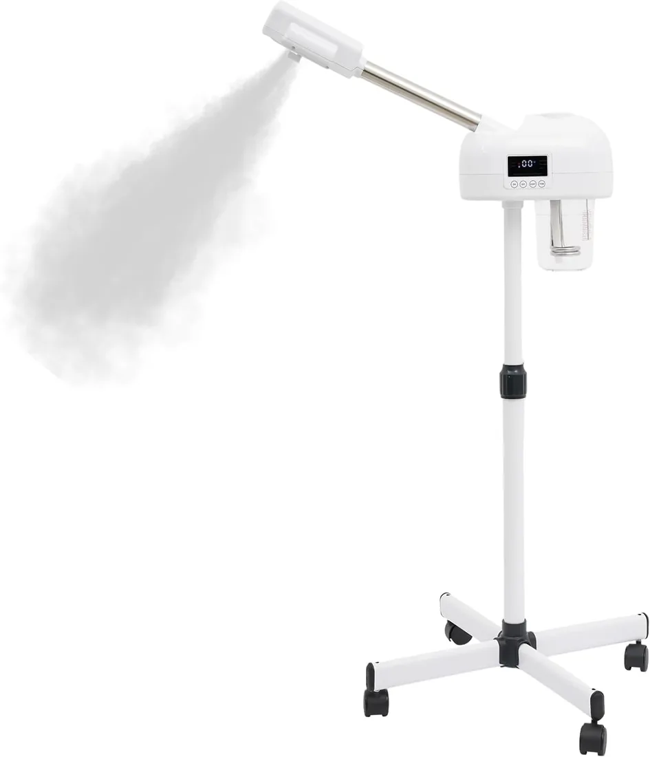 Vaporizador facial de pie de ozono, humidificador LED, vaporizador de aire caliente, sauna facial, limpiador de poros, vapor facial, brazo giratorio, para familias, hospitales, salones de belleza