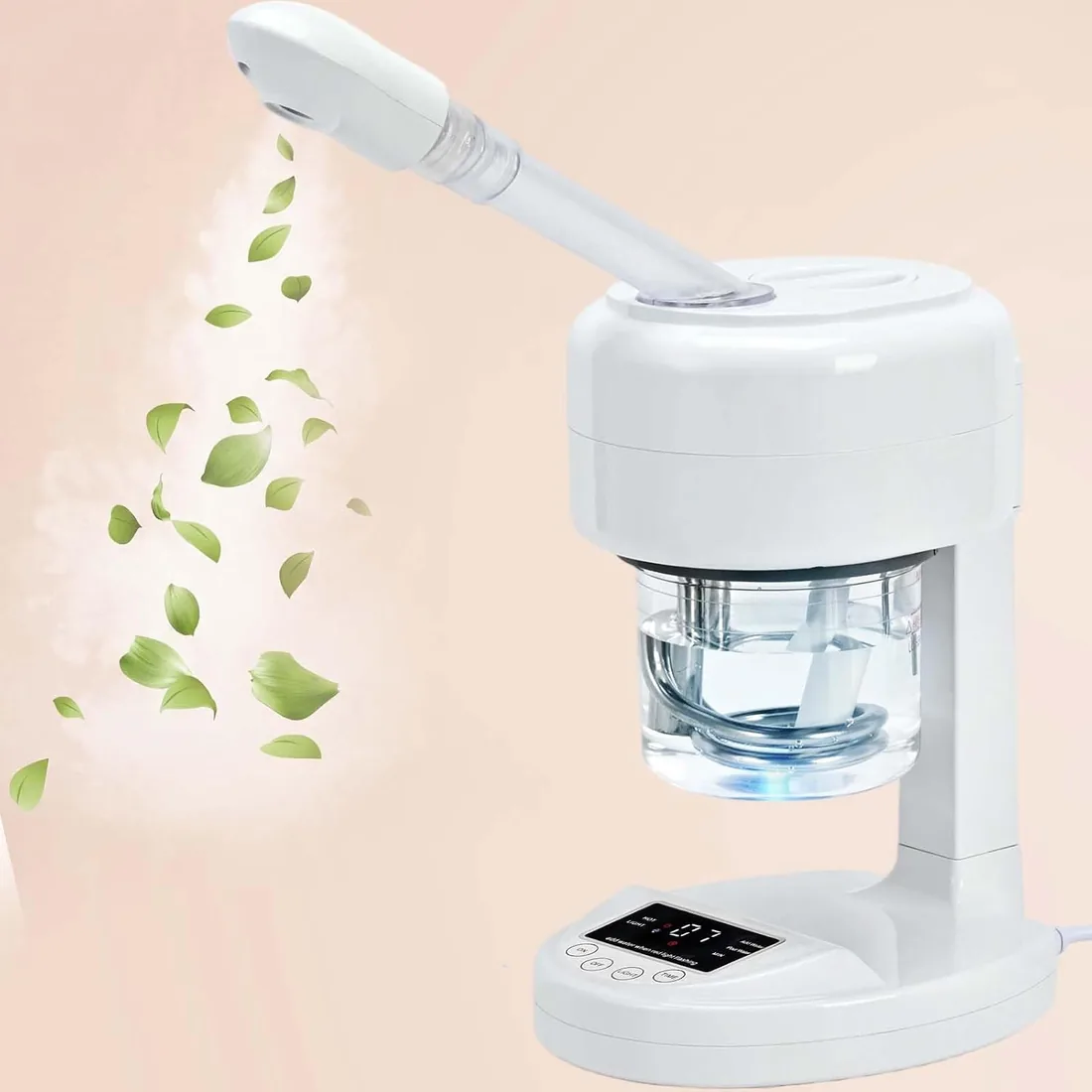 Vaporizador facial portátil, ozono y niebla caliente, humidificador de mesa para spa facial, cuidado de la piel en casa, salón de belleza profesional con boquilla giratoria de 360°