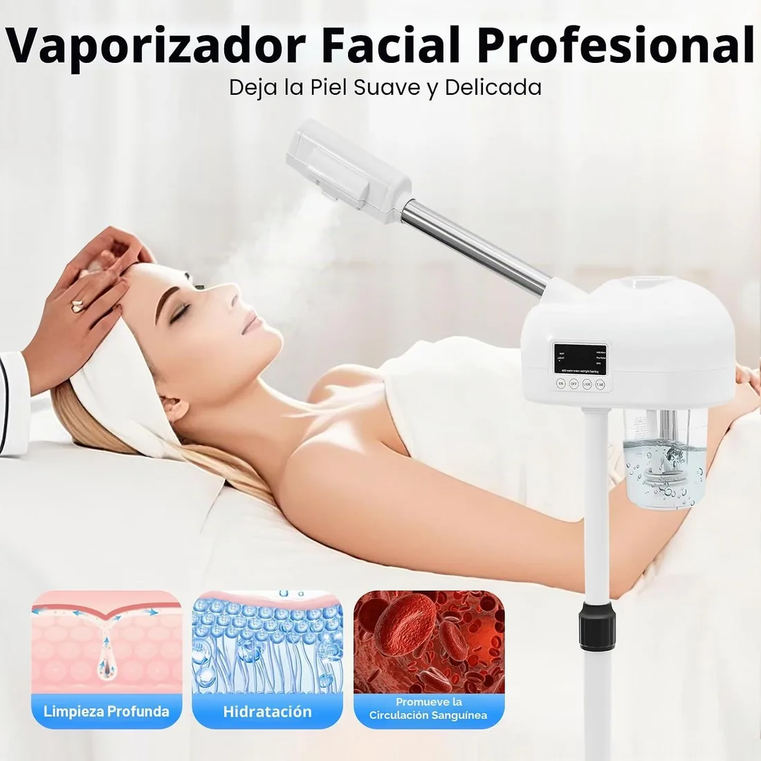 Vaporizador facial profesional, sauna facial limpiador de poros, vapor facial, adecuado para salón y hogar, niebla cálida, brazo extensible, aromaterapia foto 2