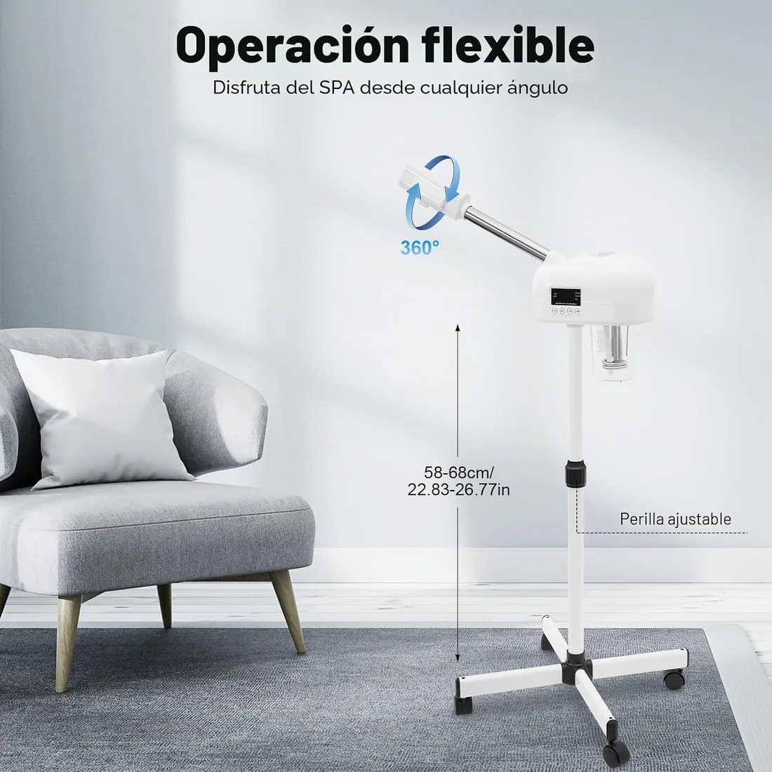 Vaporizador facial profesional, sauna facial limpiador de poros, vapor facial, adecuado para salón y hogar, niebla cálida, brazo extensible, aromaterapia foto 3
