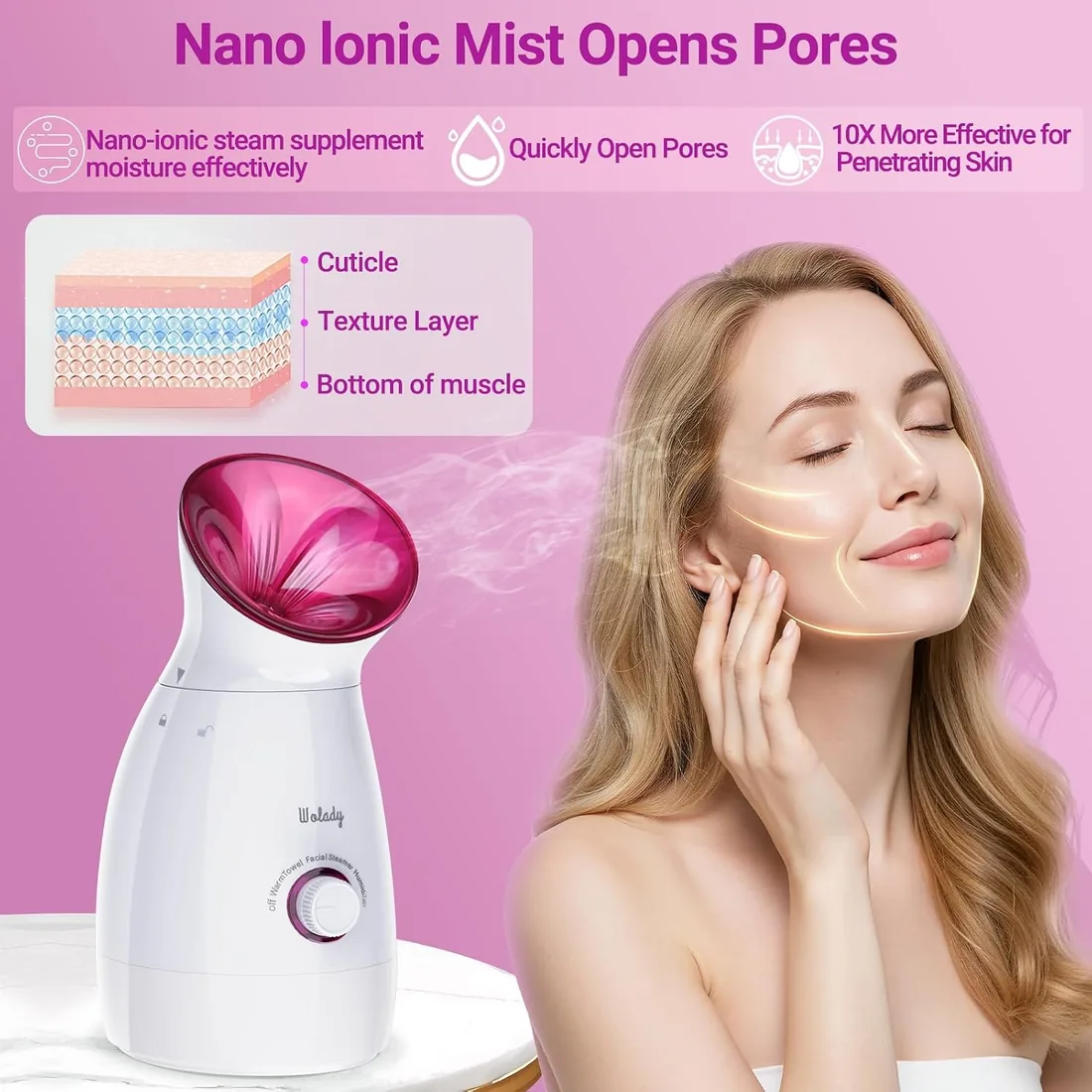 Vaporizador facial,vaporizador nano iónico para spa, función 3 en 1, desmontable, 200 ml, tratamiento de spa, apto para sauna, humidificador, limpieza de poros (Grande) foto 3