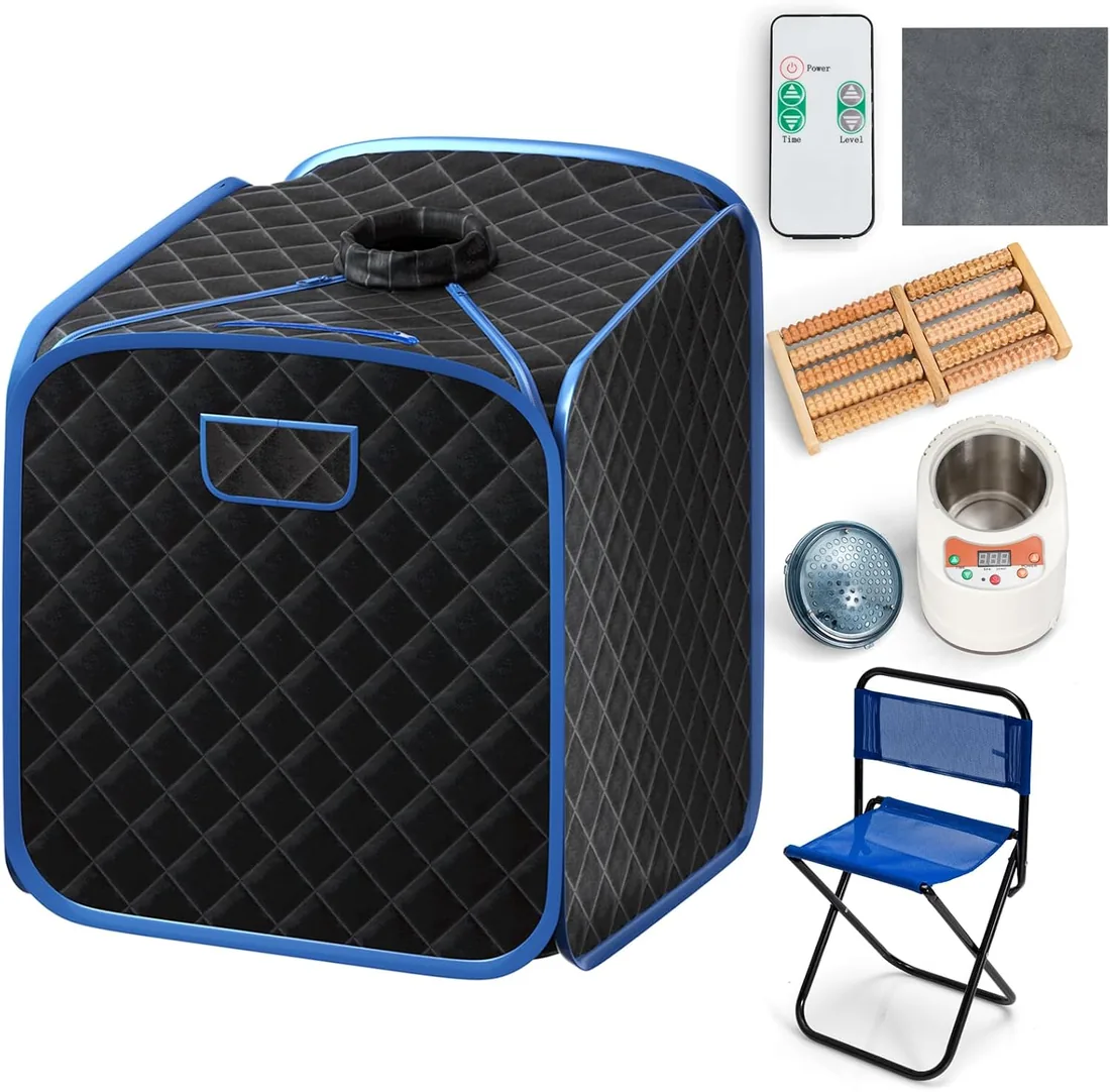 HOMASIS Mini Sauna De Vapor Portátil, Tienda de Sauna Plegable De Vapor 2 L, Sauna Para Hogar Con Control Remoto, Masajeador Móvil con 9 Grados De Temperatura Y Temporizador, 85x84x106cm (Negro)