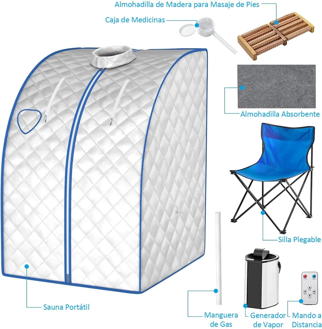 RELAX4LIFE Mini Sauna de Vapor 3L con Temporizador 15-90min y Temperatura Ajustable en 9 Niveles, Sauna Portátil 1000 W con Mando a Distancia y Múltiples Accesorios (Plateado) foto 2