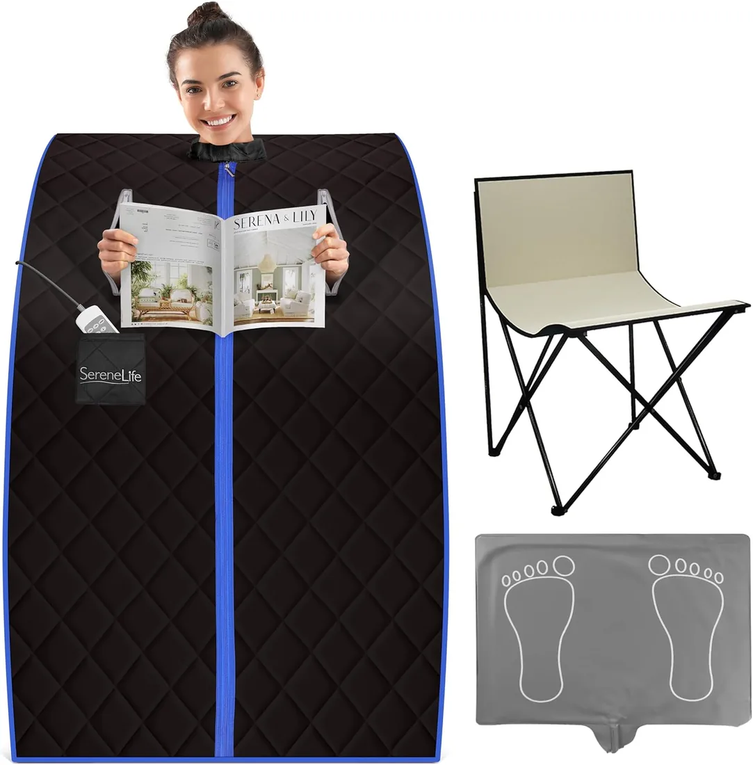 SereneLife sauna portátil, Infrarrojo, Para el hogar, Individual, Con almohadilla calefactora para los pies, Silla plegable foto 2