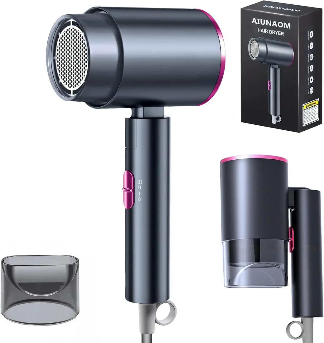 AIUNAOM secador pelo viaje plegable, 2000W secador pelo profesional de secado rápido con botón de aire frío y caliente, secador plegable, ideal para casa y salón