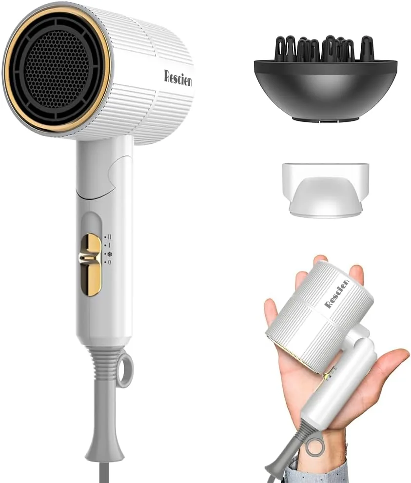 Secador de Pelo Hair Dryer Iónico 2000W, Plegable, 10x7x19cm/250g, Blanco foto 2