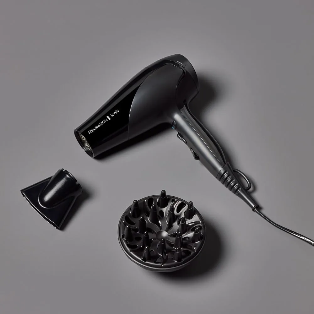Remington Secador de Pelo Ionic Dry 2200, Iónico, Cabello Sin Encrespamiento, 2200 W, Concentrador y Difusor, 3 Temperaturas, 2 Velocidades, Rejilla Trasera Desmontable, Gancho Para Colgar, D3198 foto 2
