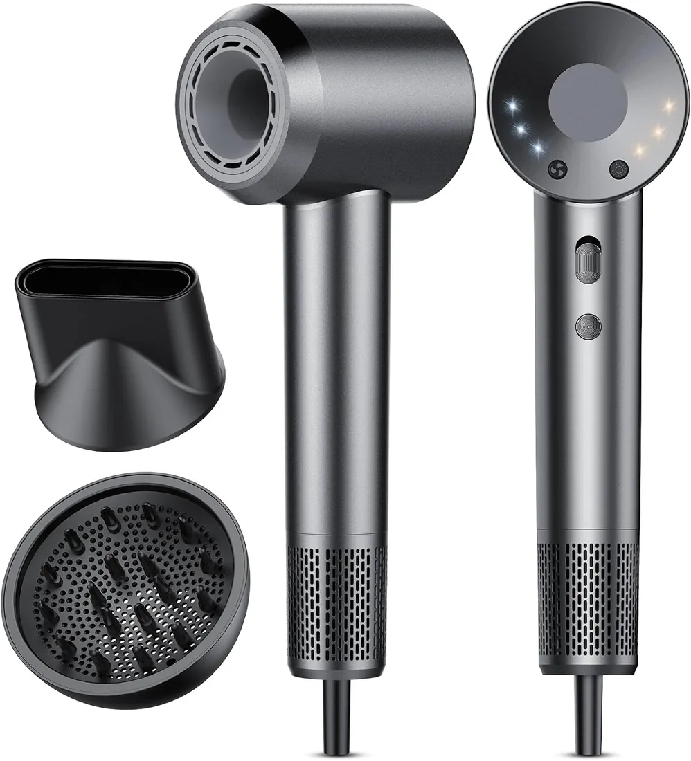 Secador de Pelo, Secador Pelo Profesional Iónico Portátil 160000 RPM, Secado Rápido, 500M Iones, Control de Temperatura, Con Difusor Magnético y Boquilla, 4 Niveles de Temperatura y 3 Velocidades