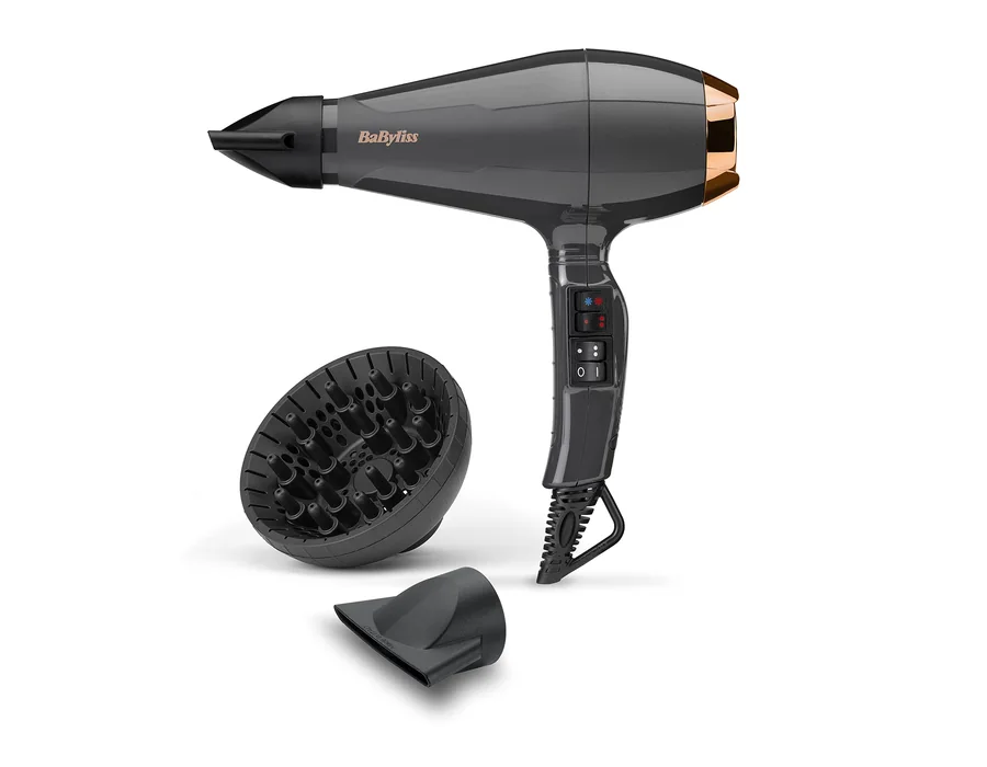 BaByliss Secador de pelo Italian Air Pro con Difusor - Motor AC Profesional, Alta potencia 2200 W, Tecnología iónica antiencrespamiento, 2 temperaturas y 2 velocidades, Made In Ita