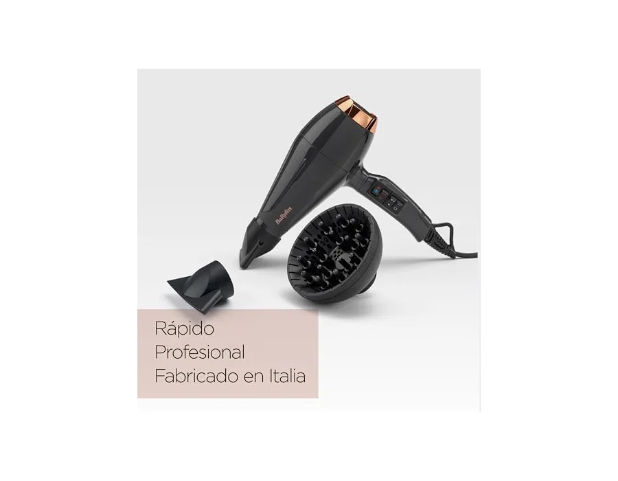 BaByliss Secador de pelo Italian Air Pro con Difusor - Motor AC Profesional, Alta potencia 2200 W, Tecnología iónica antiencrespamiento, 2 temperaturas y 2 velocidades, Made In Ita foto 3