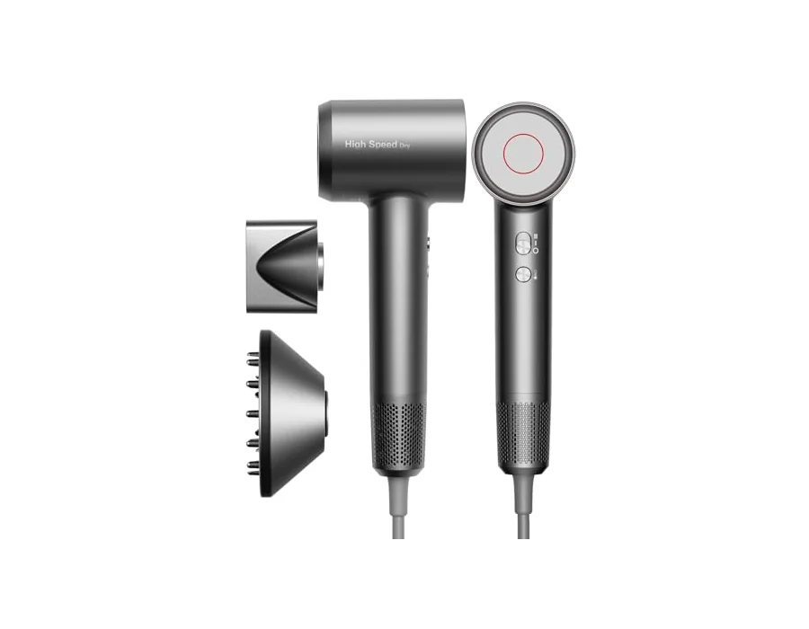 Secador de Pelo Iónico de Alta Velocidad, Ligero, Motor Sin Escobillas 160.000 RPM, Secado Rápido, Anti Encrespamiento, Bajo Ruido, con Difusor y Boquilla, Enchufe UE (Gris Plata) foto 2