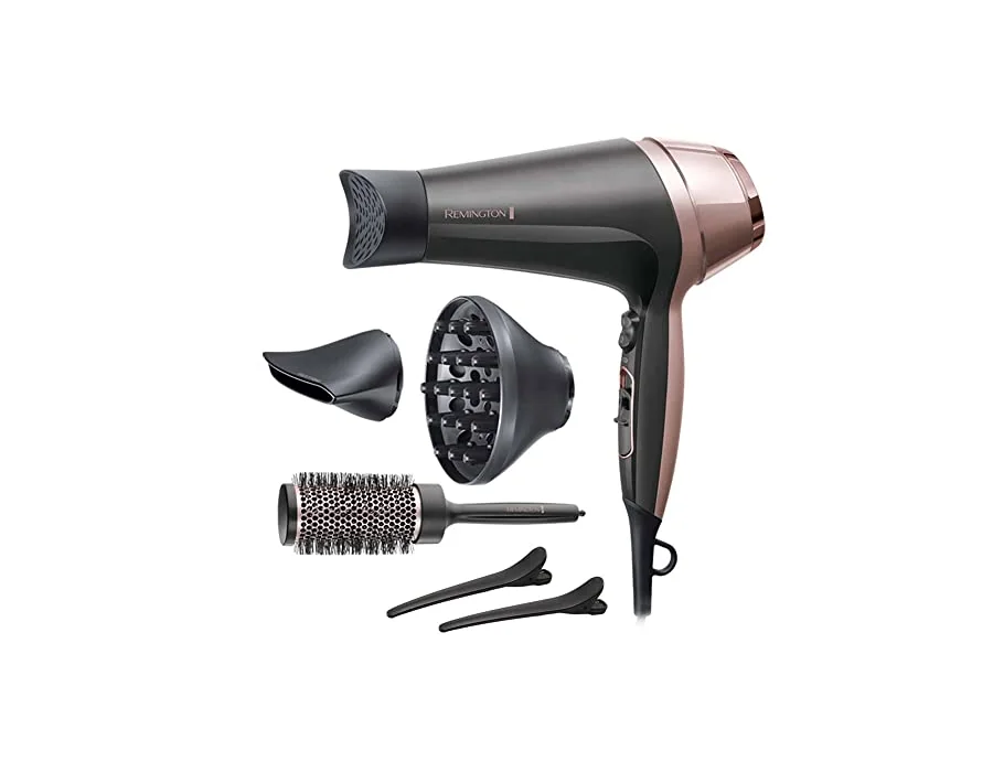 Remington Secador de Pelo Curl & Straight Confidence, 2 en 1 Alisa y Riza, Iónico, 2200 W, 2 Concentradores, 1 Difusor y Cepillo de Barril, 3 Temperaturas, 2 Velocidades, Color Neg foto 2