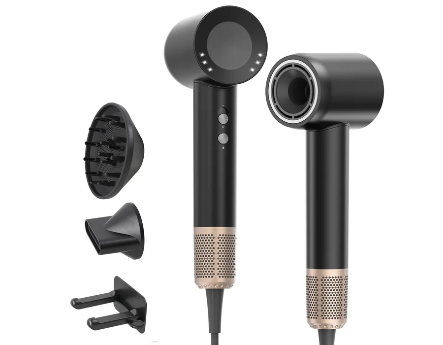 Secador Pelo Profesional Iónico con Difusor, 160.000 RPM, Negro