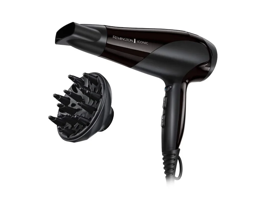 Remington Secador de Pelo Ionic Dry 2200, Iónico, Cabello Sin Encrespamiento, 2200 W, Concentrador y Difusor, 3 Temperaturas, 2 Velocidades, Rejilla Trasera Desmontable, Gancho Par