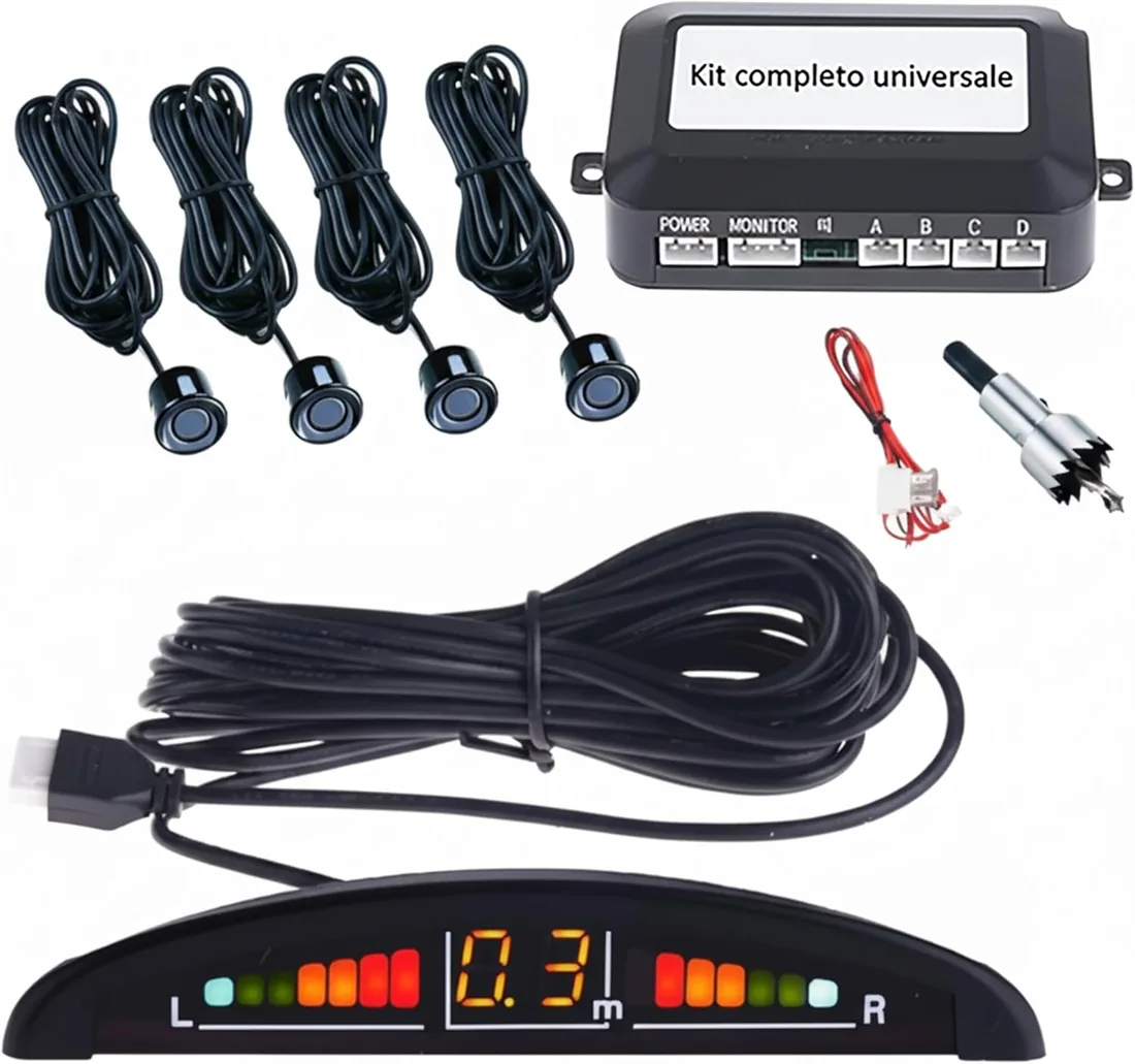 Juego de 4 sensores acústicos de aparcamiento para coche, pantalla led, se pueden pintar