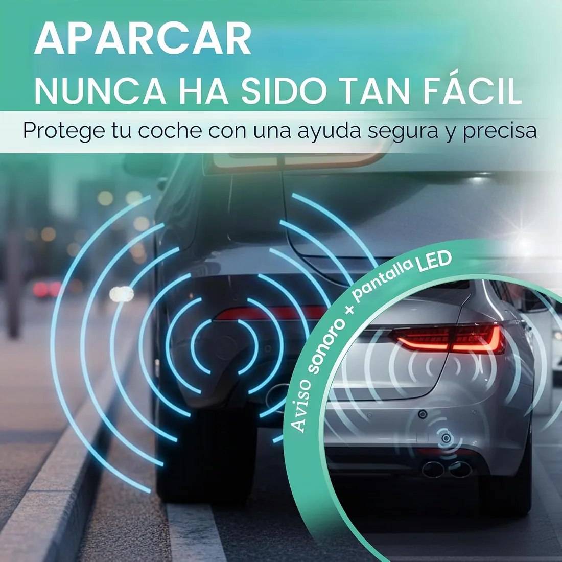 Juego de 4 sensores acústicos de aparcamiento para coche, pantalla led, se pueden pintar foto 2