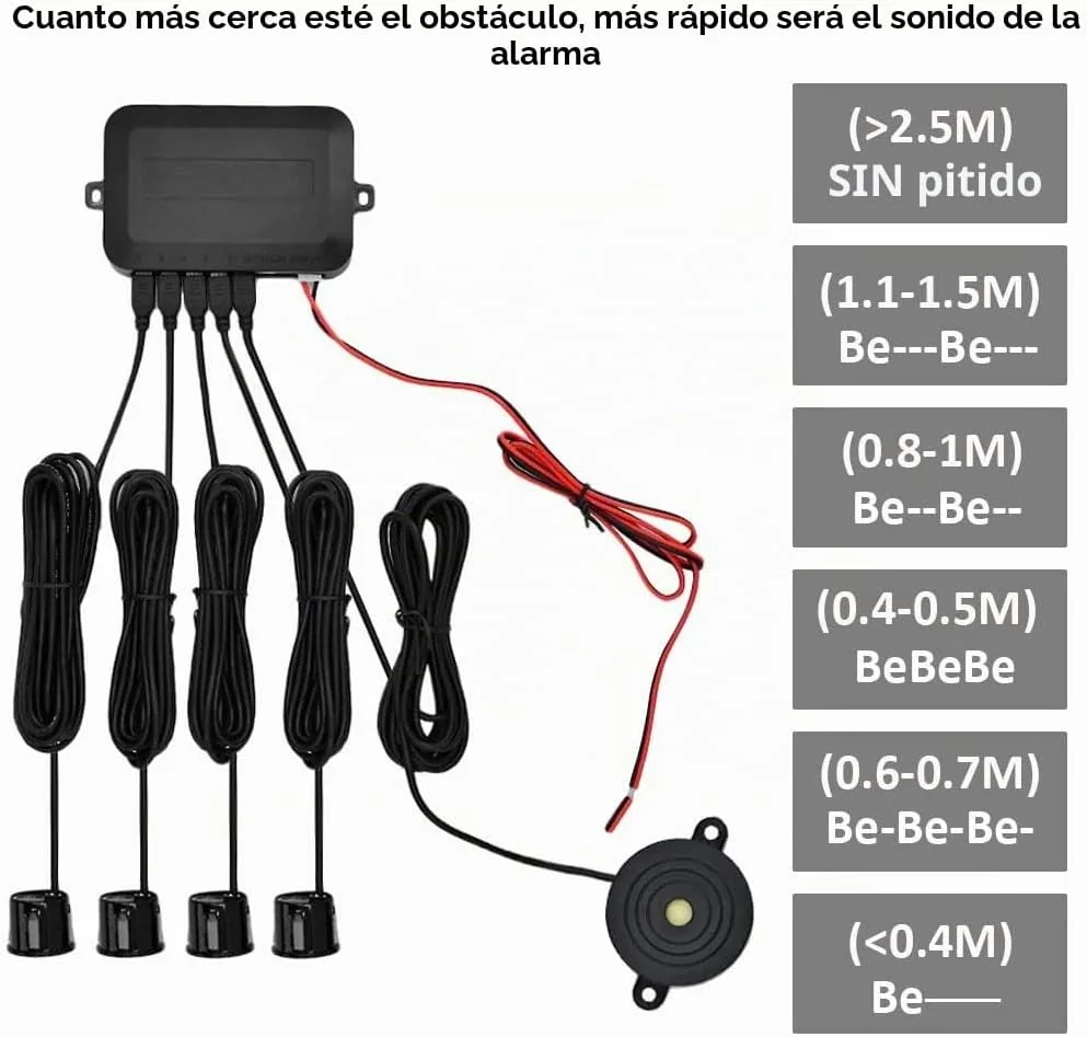 Kit de Sensor de Aparcamiento Coche 4 Sensores de Aparcamiento Radar | Sistema Radar Inverso Traseros Sensores de Estacionamiento Marcha Atrás Alarma de Sonido Negro foto 2