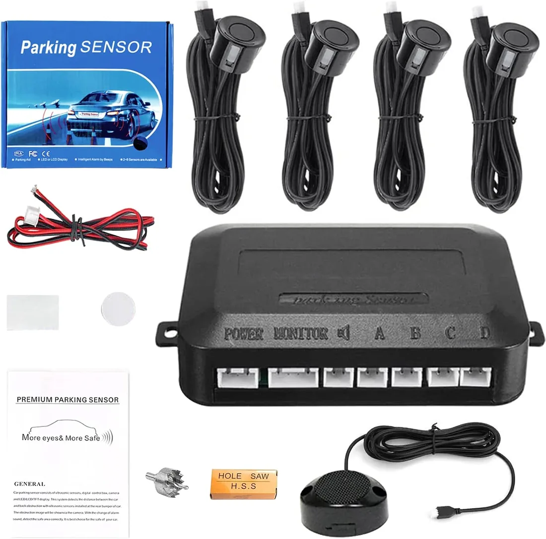 Sensor de estacionamiento Sensor de radar de marcha atrás Kit de radar de marcha atrás Contiene 4 sensores de estacionamiento, alerta acústica. (negro)