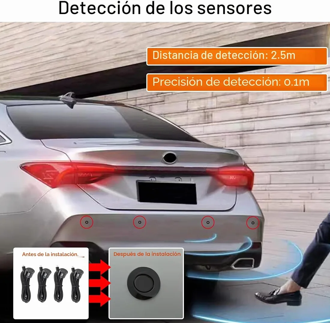 Sensor de estacionamiento Sensor de radar de marcha atrás Kit de radar de marcha atrás Contiene 4 sensores de estacionamiento, alerta acústica. (negro) foto 2