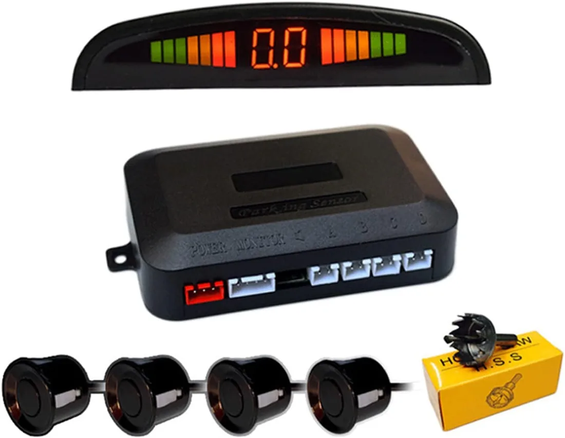 sensores aparcamiento coche, universal 4 sensores asistentes de aparcamiento con pantalla de color LED, kit de alarma de audio de marcha atrás (Plata) foto 2