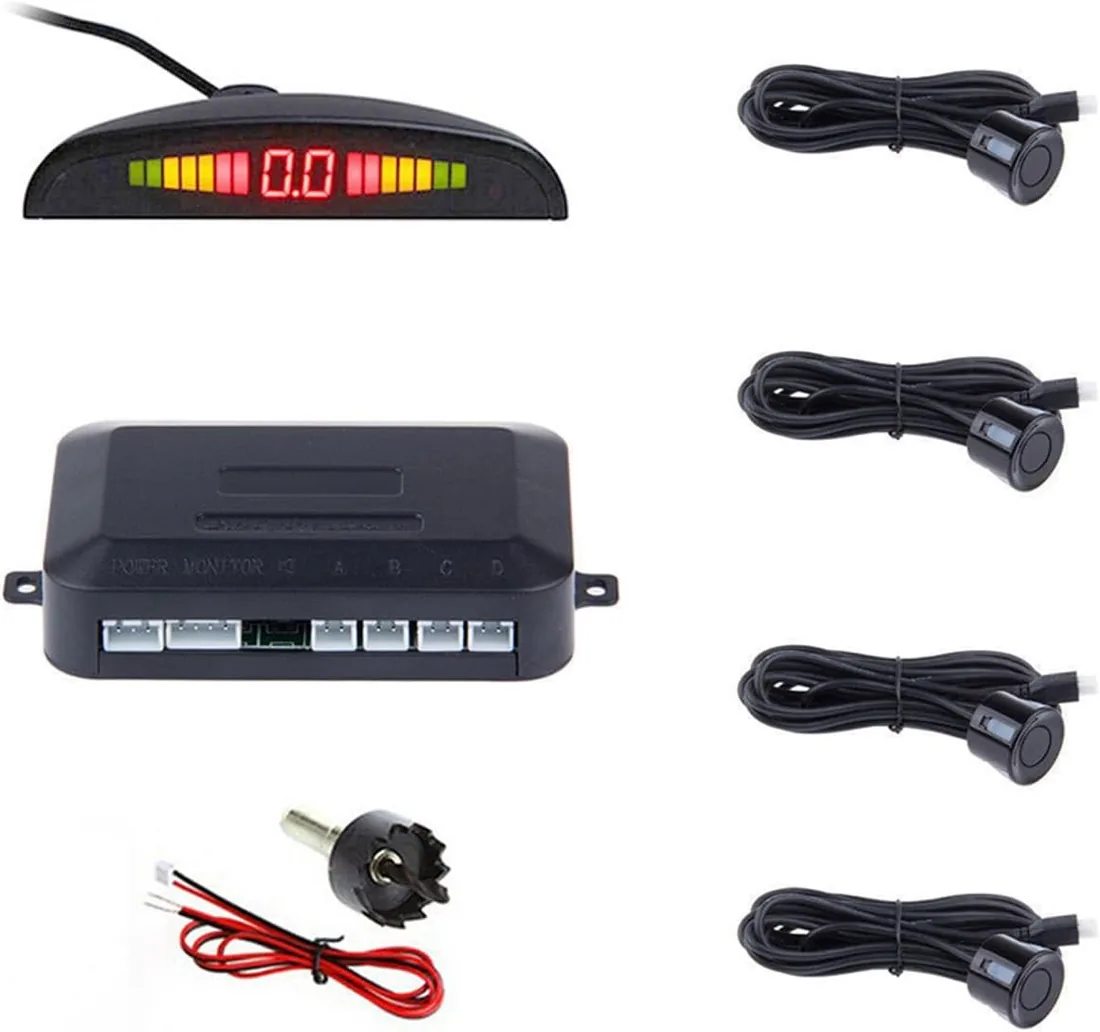 sensores aparcamiento coche, universal 4 sensores asistentes de aparcamiento con pantalla de color LED, kit de alarma de audio de marcha atrás (Plata) foto 3