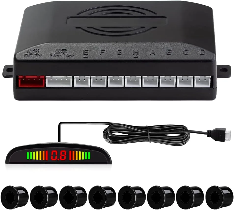 Sensores de Aparcamiento, 8 Sensores Delanteros y Traseros con Avisador Acústico de Distancia en Pantalla LED(8 Sensores, Negro)