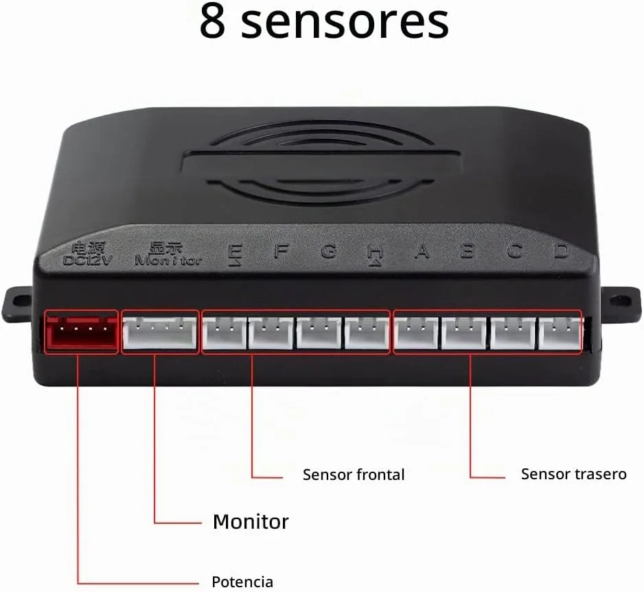 Sensores de Aparcamiento, 8 Sensores Delanteros y Traseros con Avisador Acústico de Distancia en Pantalla LED(8 Sensores, Negro) foto 2