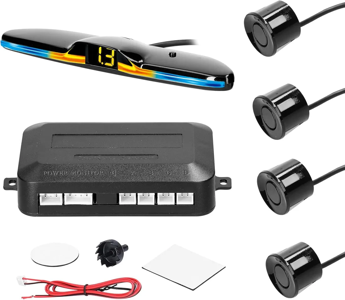 Shkalacar Sensores Aparcamiento Coche, Aparcamiento Coche Kit | con 4 Sensores, Aparcamiento Detección de Distancia, Luz LED, Zumbador de Advertencia de Sonido