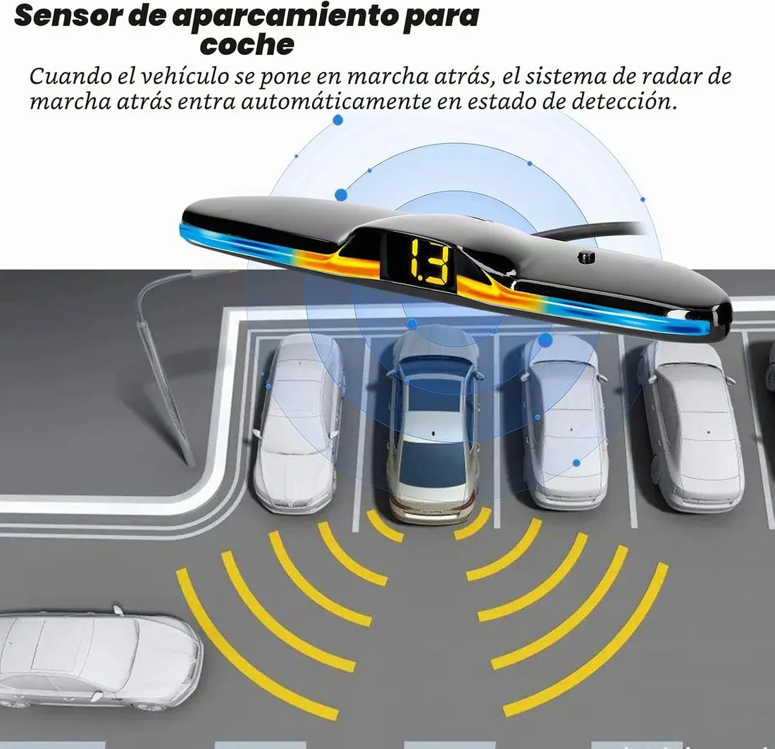 Shkalacar Sensores Aparcamiento Coche, Aparcamiento Coche Kit | con 4 Sensores, Aparcamiento Detección de Distancia, Luz LED, Zumbador de Advertencia de Sonido foto 2
