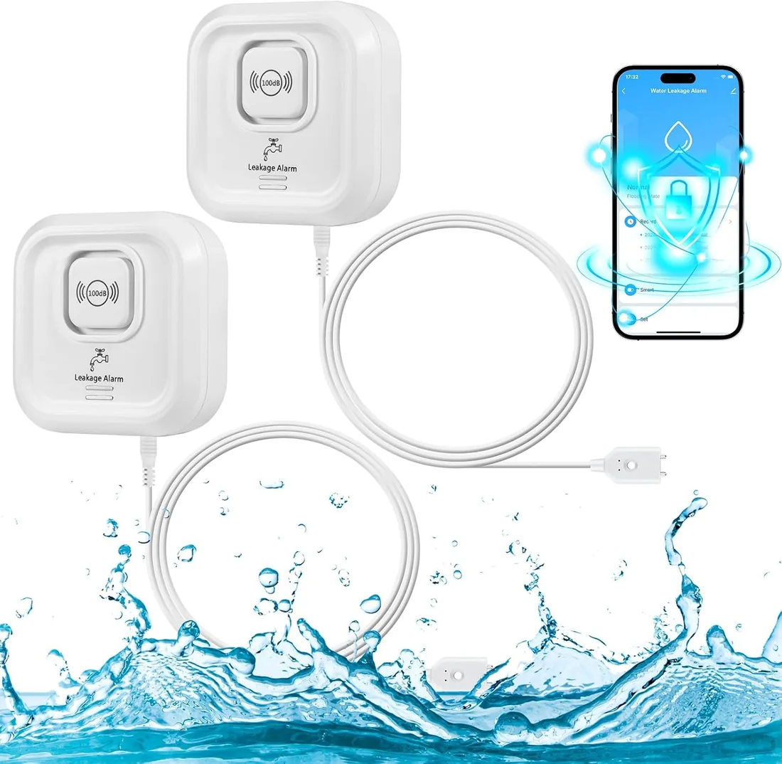Detector de Fugas de Agua WiFi, 100dB Alarma Sensor de Agua y de Tuya App, 3 Tipos de Detección Detector Inalámbrico con Desmontable 105 cm Cable de sonda Prolongado para Casa Cocina, Baño (2,4G) foto 3
