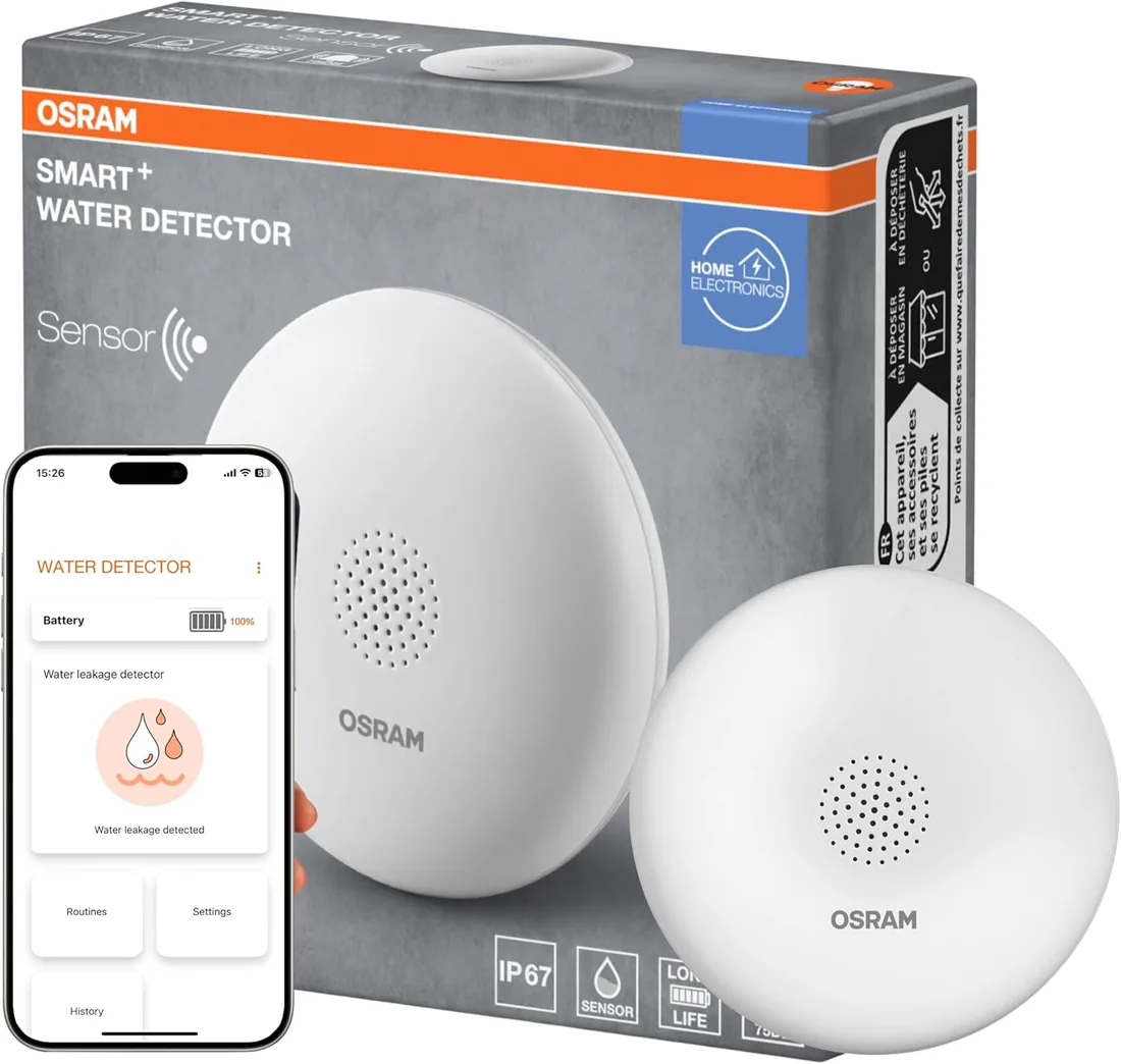 OSRAM Smart+ WiFi Detector de Agua, Blanco | SMART+ WIFI Water Detector, Bewegungsmelder, 69 mm dia, , Paquete de 1